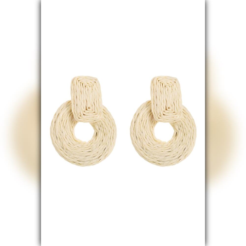 A247-E • Boho Raffia Circle Statement Earrings - Picture 2 of 4
